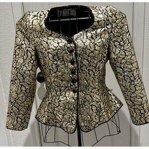 Womenstyl Black with Gold Embossed Designed Button Down Jacket US M